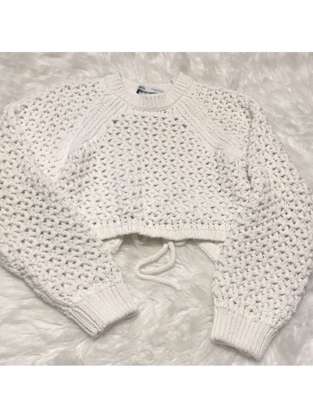 ZARA OPEN BACK White CROPPED SWEATER SZ MEDIUM - Picture 9 of 11